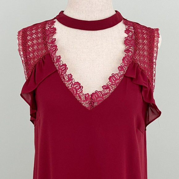 Heartloom x Revolve | Red Sleeveless Keyhole V-Neck Lace Mini Shift Dress XS - Picture 3 of 6
